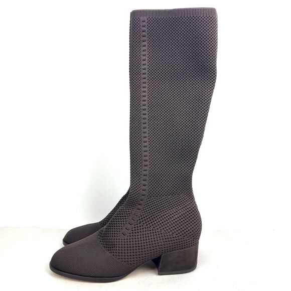 Eileen Fisher Alas Tall Boots Stretchy Knit Mesh Chocolate Brown Size 8.5 - Picture 1 of 8
